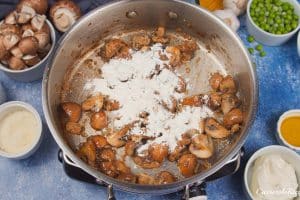 sauteeing mushrooms and thickener to make a sauce for Tetrazzini Casserole