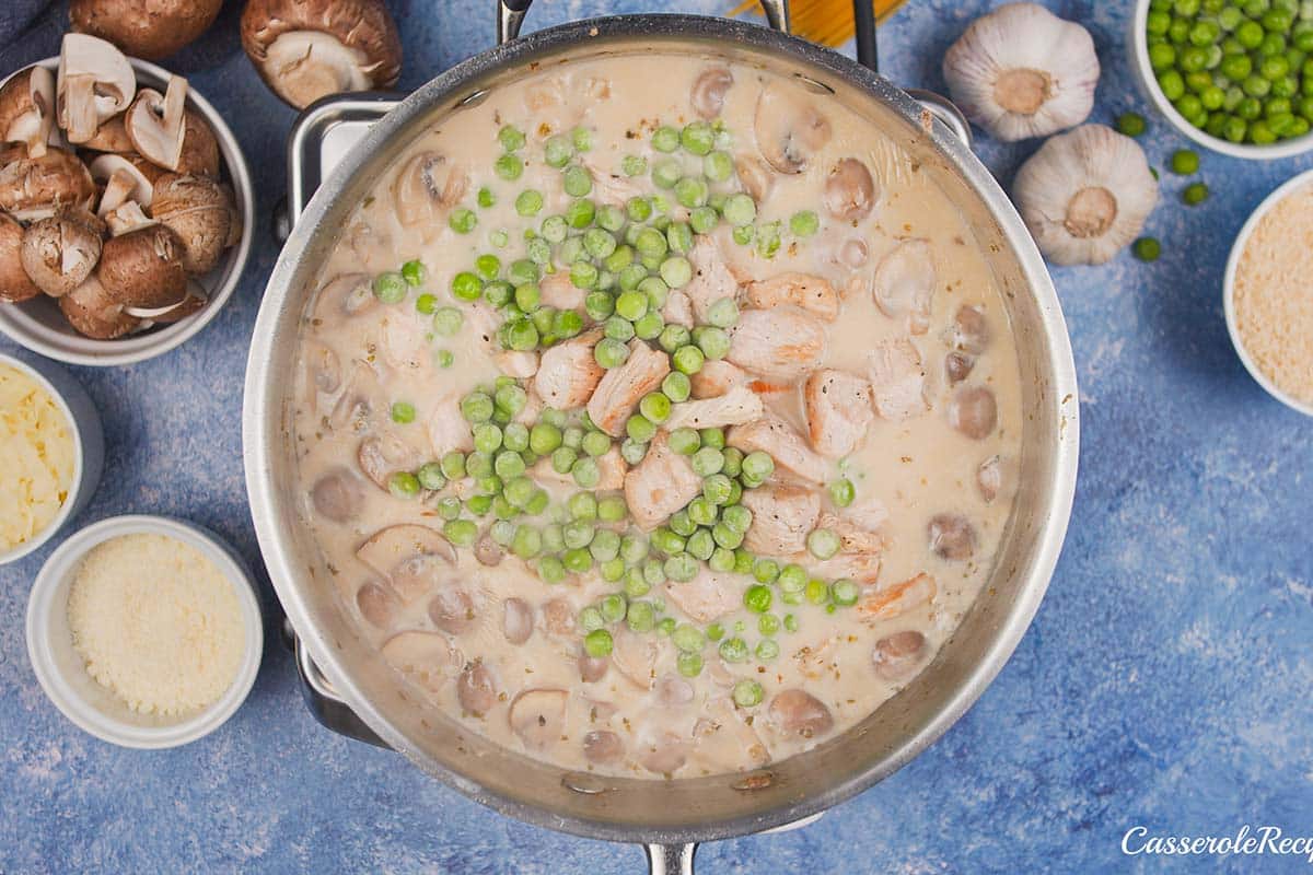 adding green onion to sauce to mushroom sauce make Tetrazzini Casserole