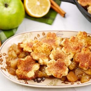 serving of apple pandowdy on a plate ready to enjoy