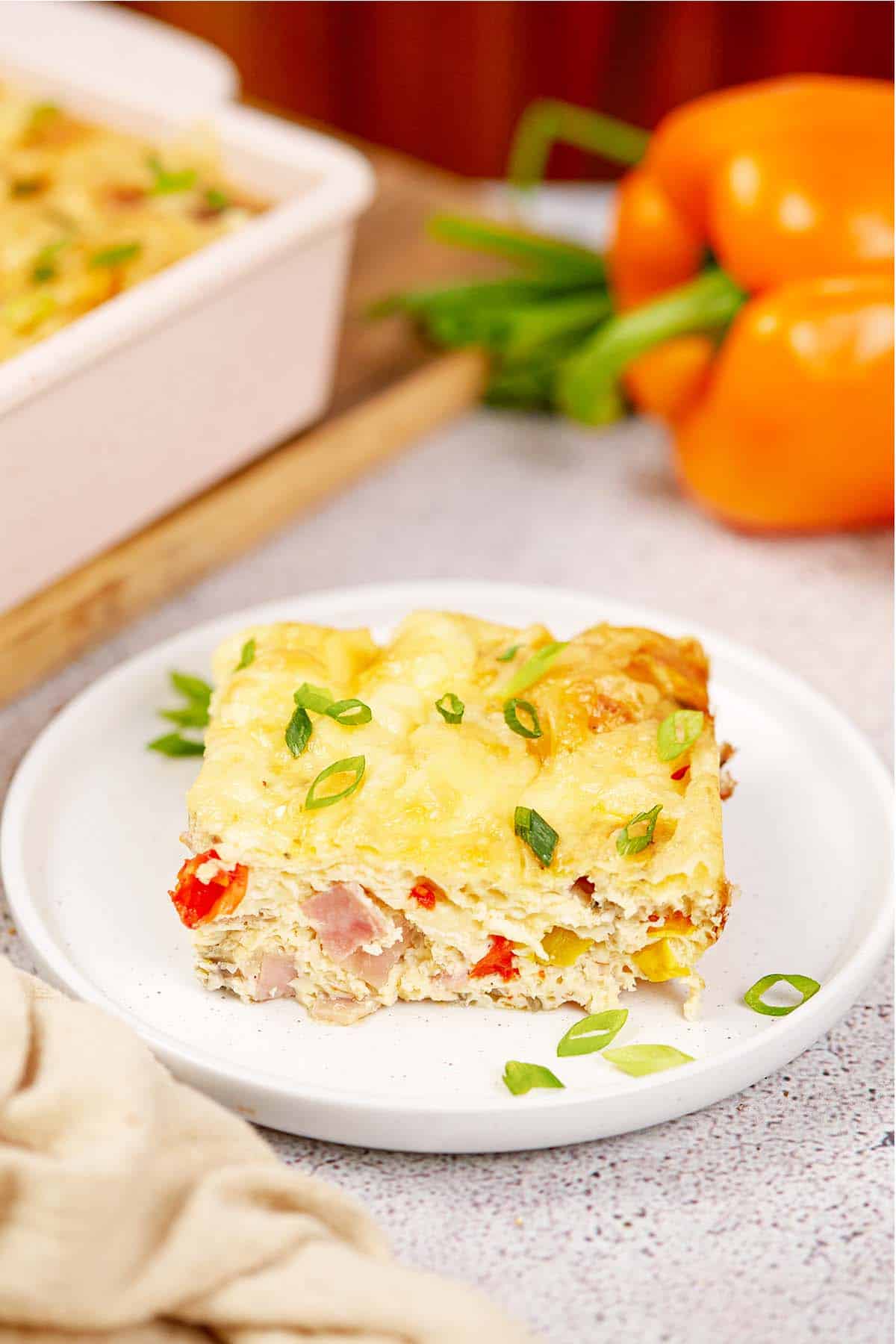 serving of baked denver omelette on a plate ready to enjoy