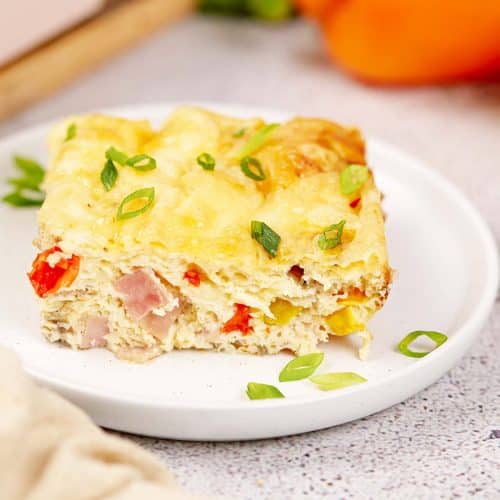 serving of baked denver omelette on a plate ready to enjoy