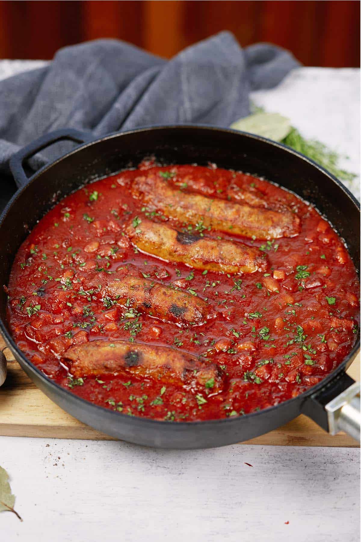 skillet of best ever sausage casserole fresh from the oven ready to enjoy