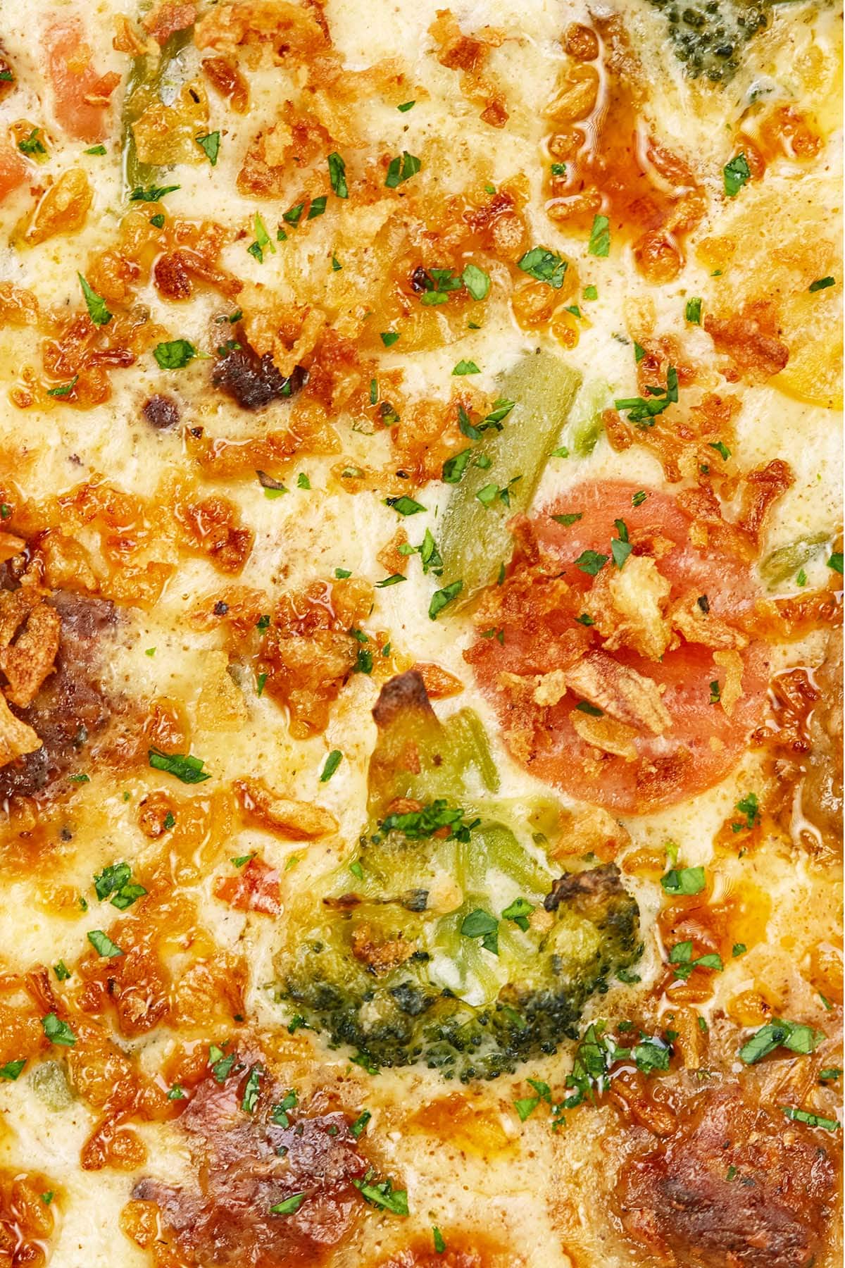 closeup of creamy meatball casserole