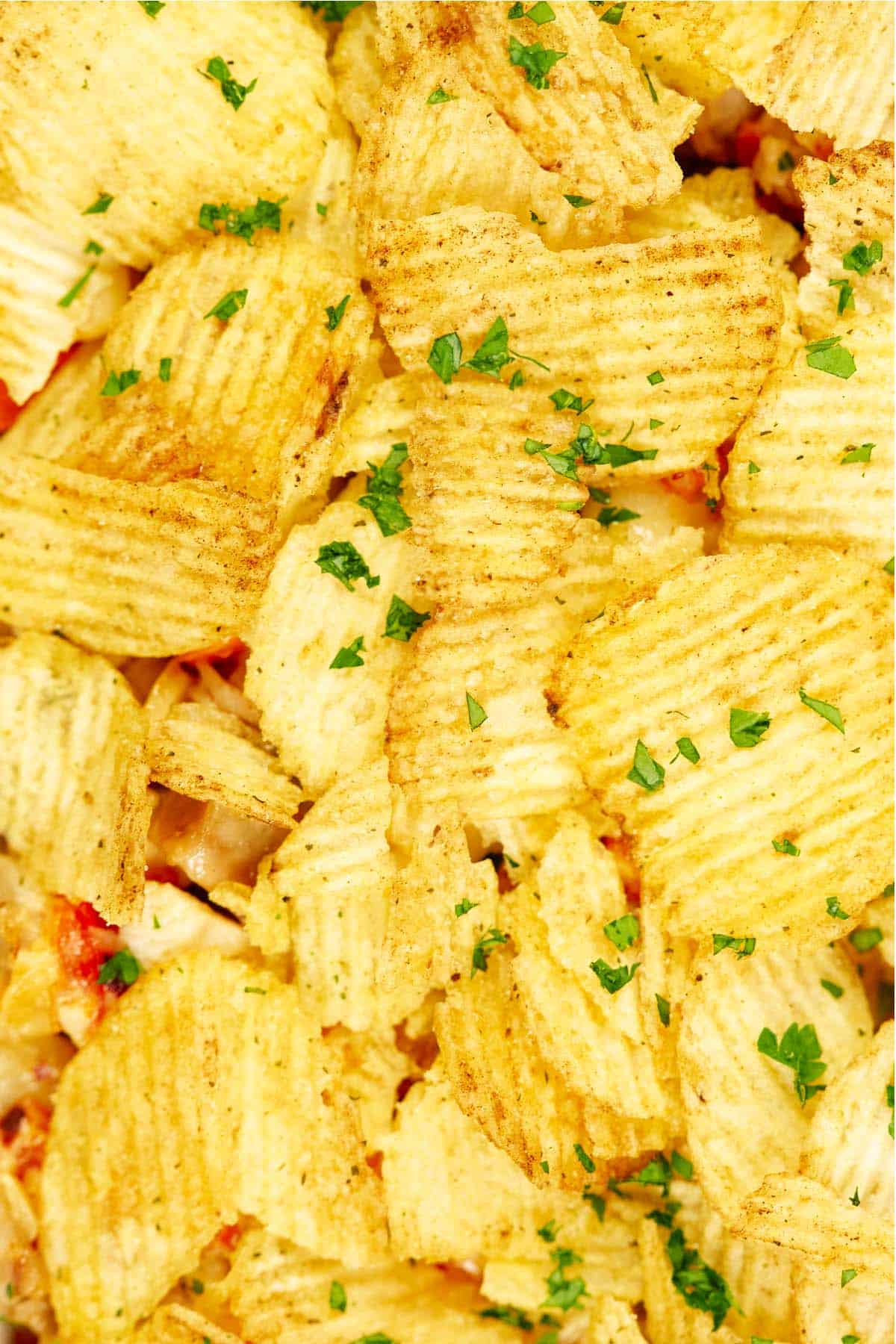 closeup of hot chicken salad bake ready to serve