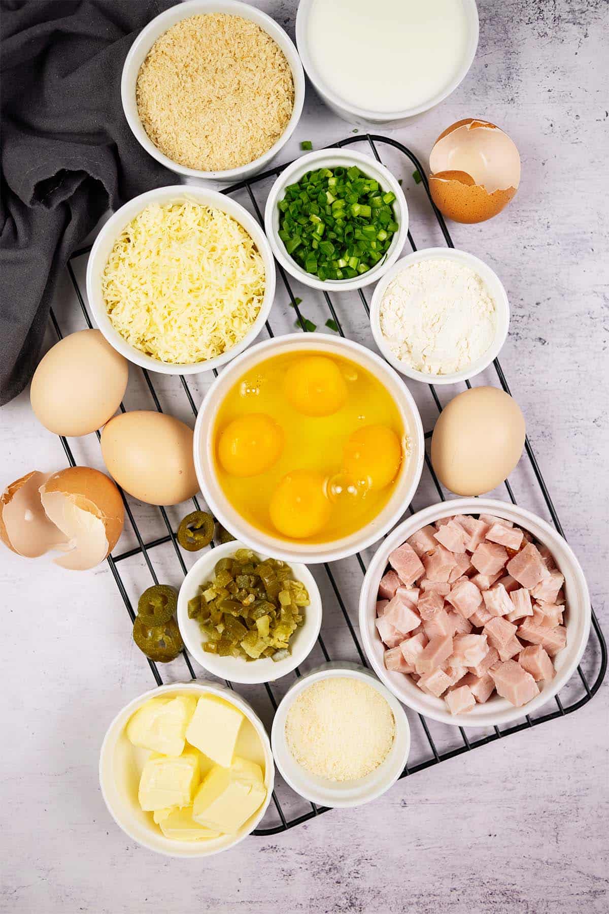 ingredients to make scrambled egg casserole laid out on a table