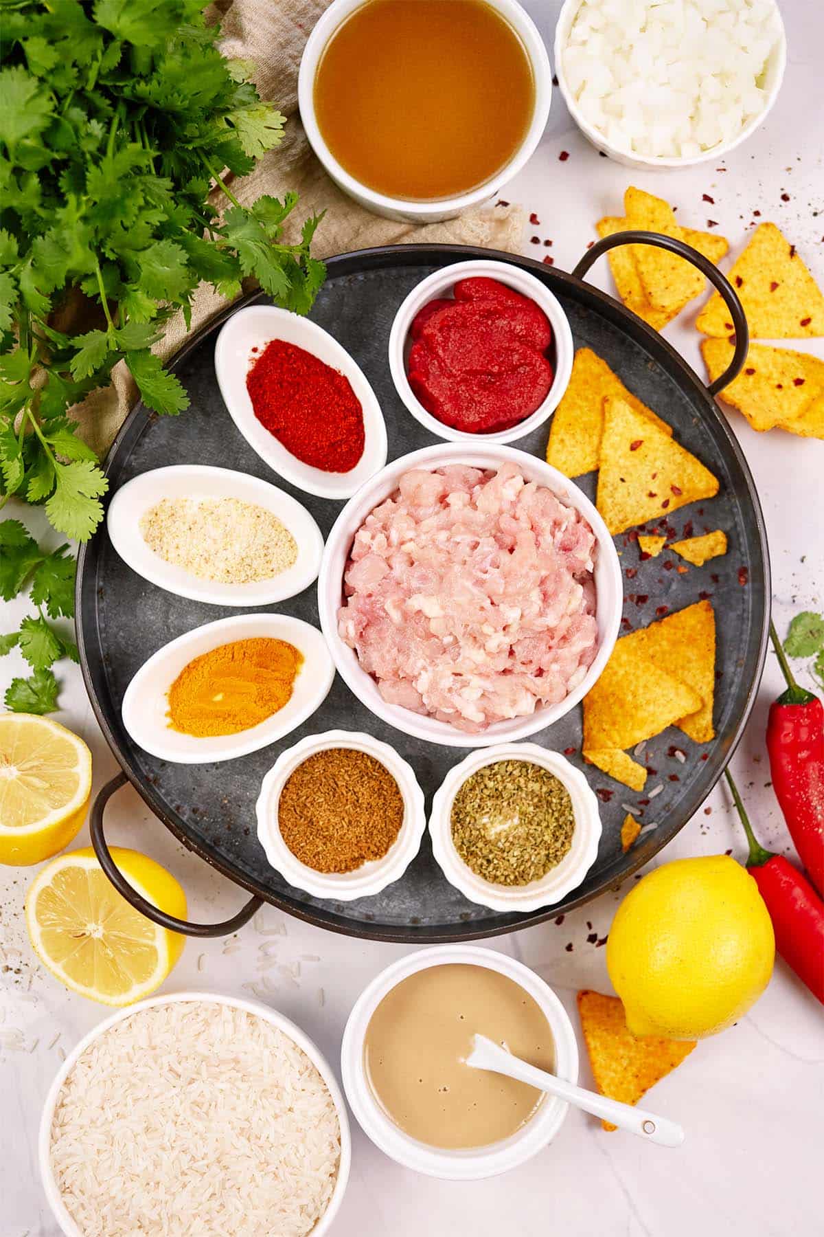 ingredients to make shawarma casserole laid out on a table