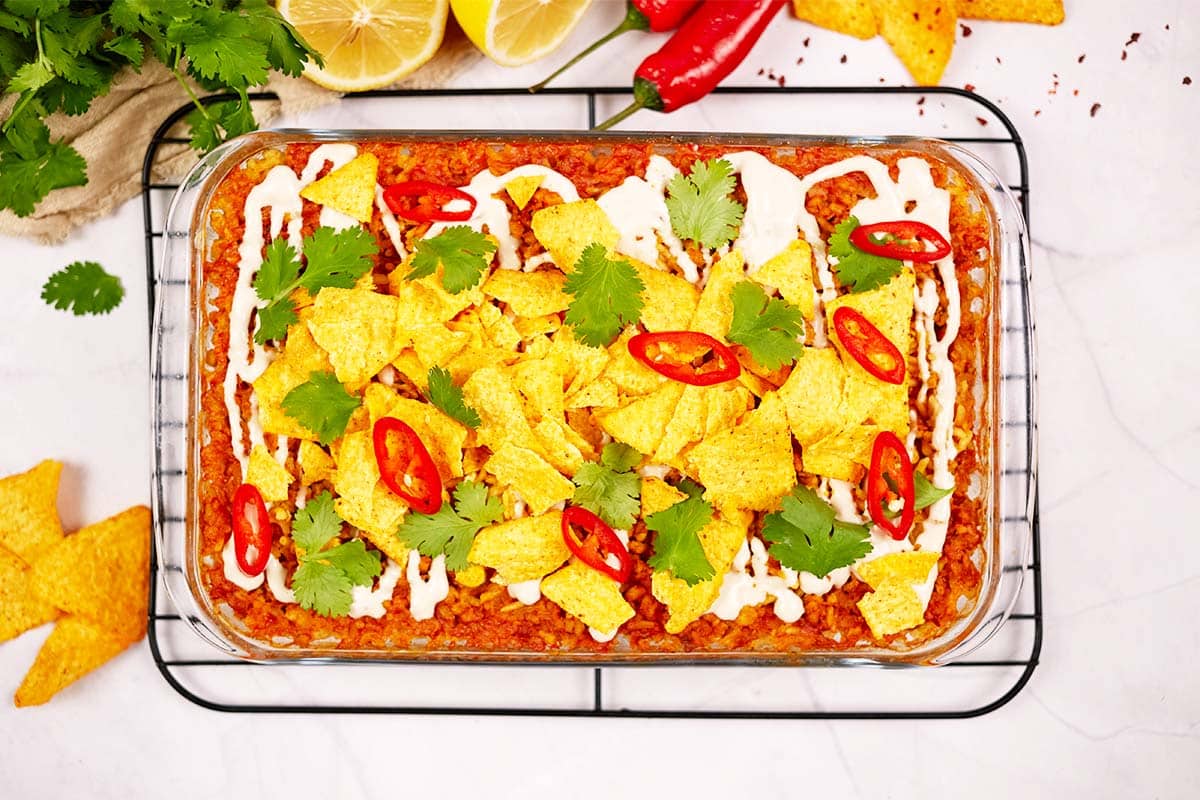easy Mediterranean shawarma casserole fresh from the oven and ready to serve
