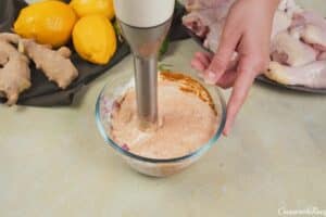 blending ingredients to make curry sauce for Mum's curried Chicken Bake (tandoori chicken curry)