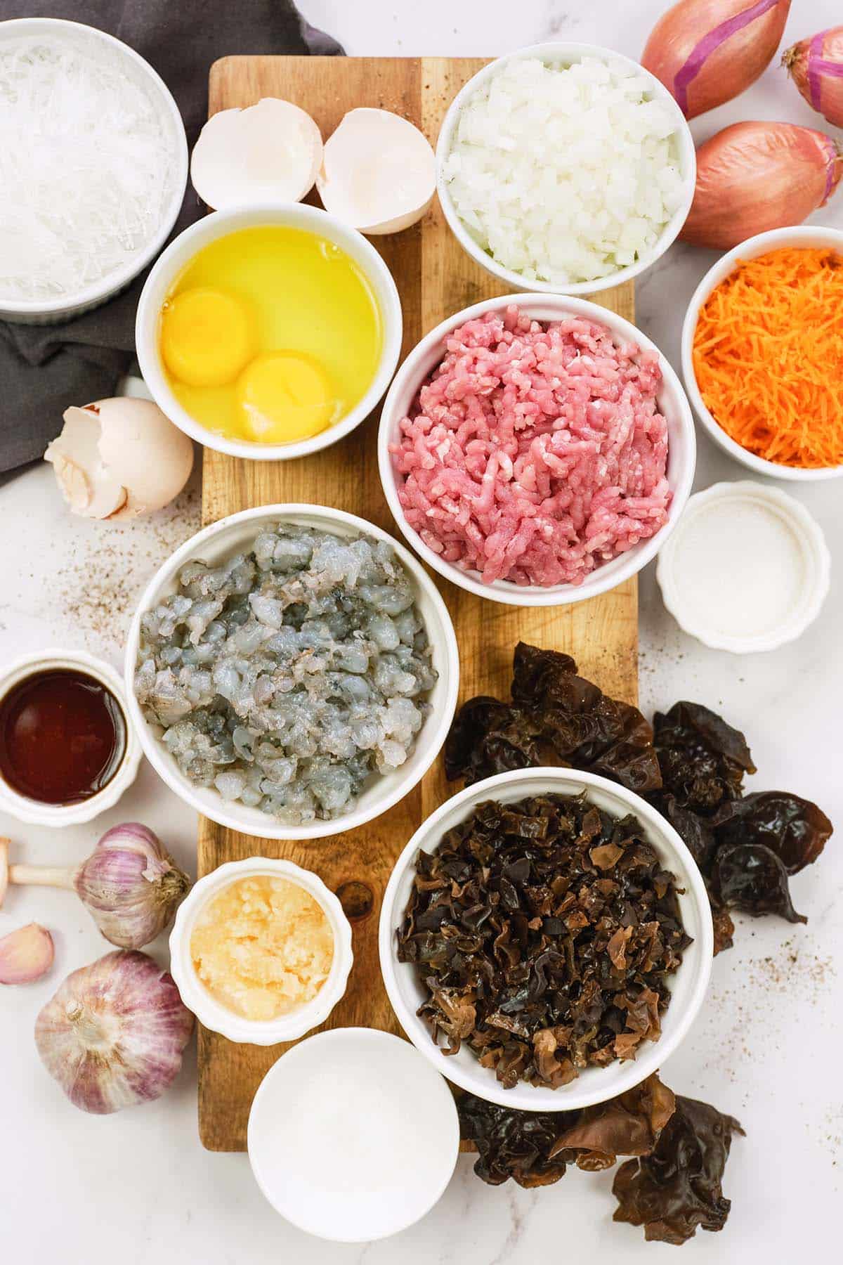 ingredients to make Vietnamese Pork Bake laid out on a table