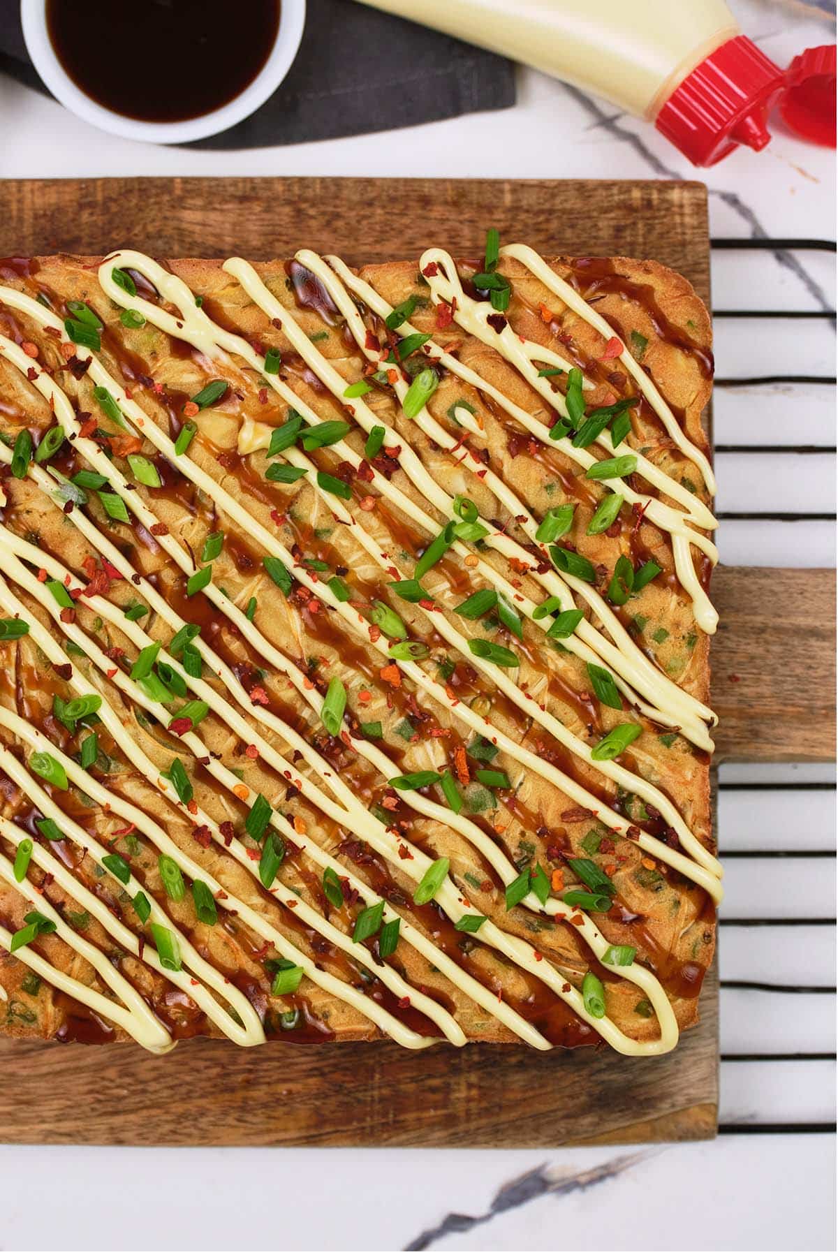 closeup of Okonomiyaki bake free from the oven