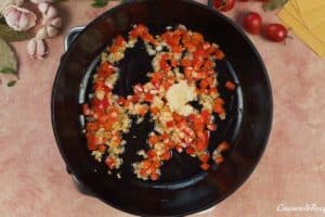 sauteed onions and bell pepper to make cheat lasagne bake