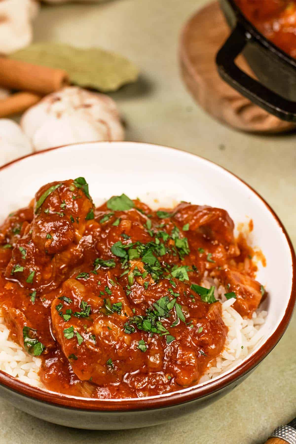 kebab casserole in a bowl served over rice ready to enjoy