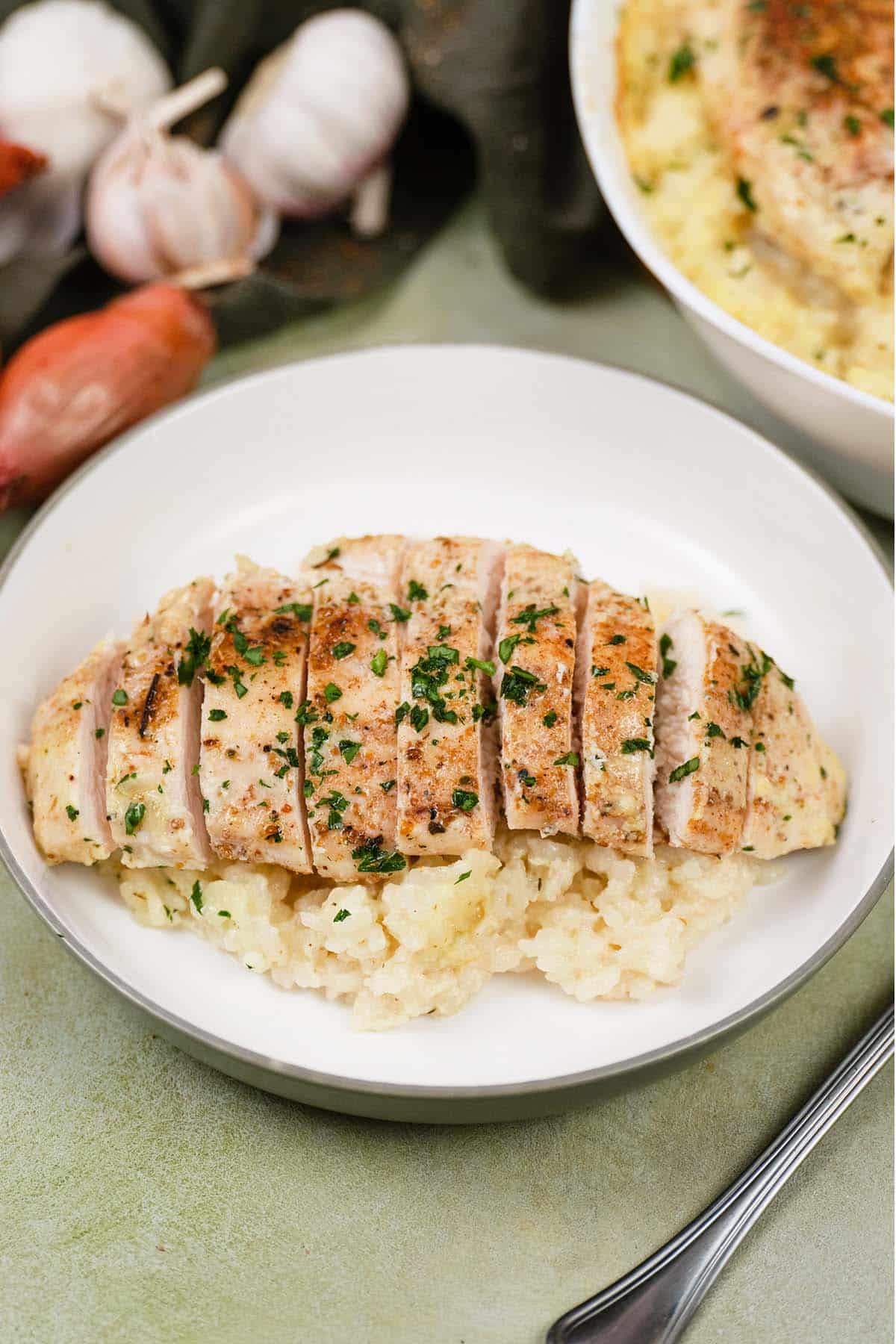 plate of no-peek chicken casserole served and ready to enjoy